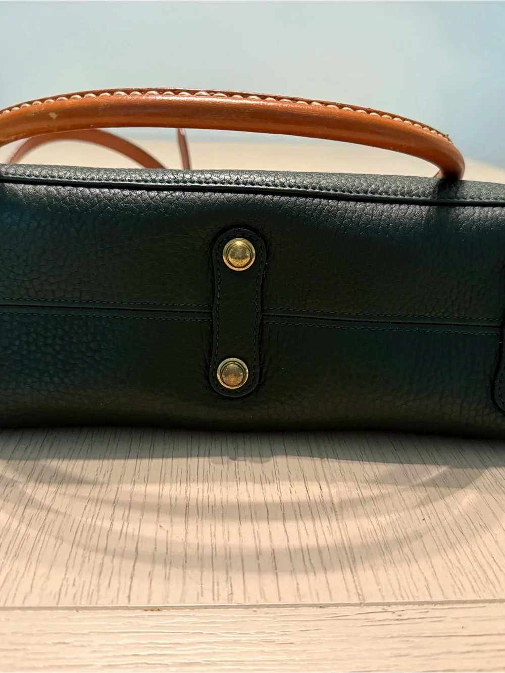 Vintage Dooney & Bourke Green Pebble Leather Crossbody with Brown Trim